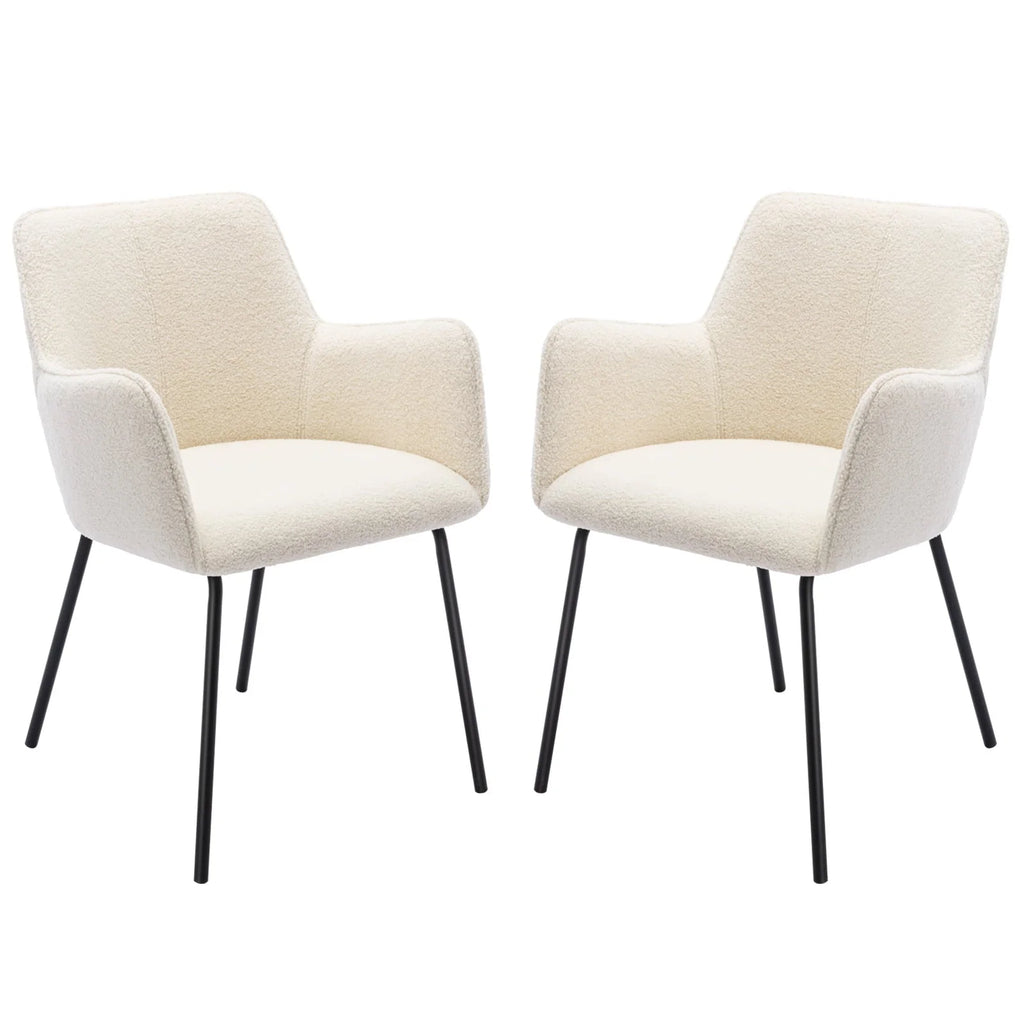 Zesthouse Teddy Sherpa Dining Chairs Set of 2, Modern Boucle Fabric Small Accent Armchairs, Leisure Chairs for Living Dining Room, Cream