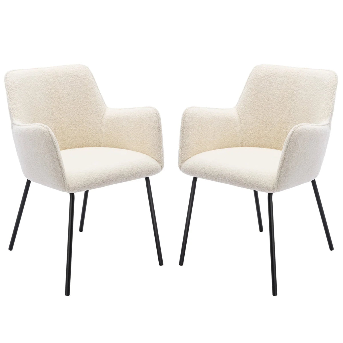 Zesthouse Teddy Sherpa Dining Chairs Set of 2, Modern Boucle Fabric Small Accent Armchairs, Leisure Chairs for Living Dining Room, Cream