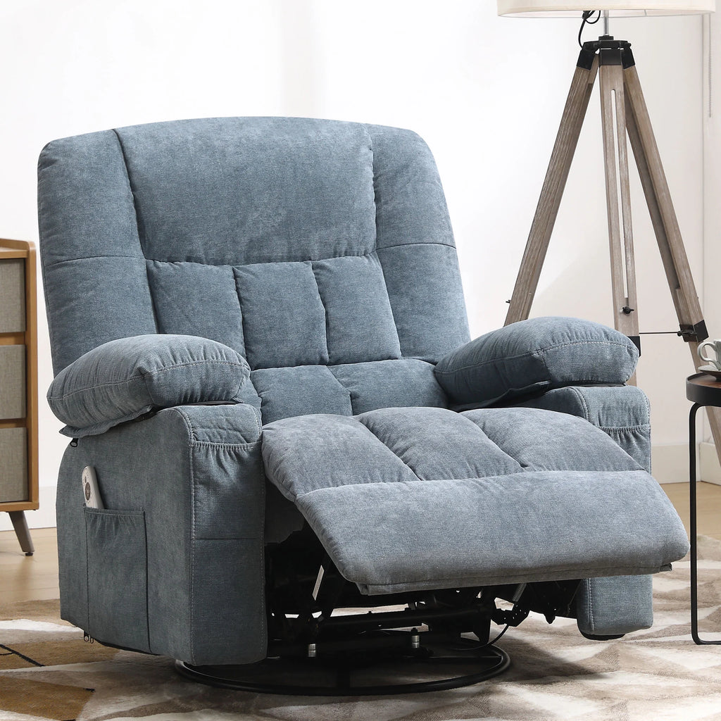 JONPONY Manual Recliner Chair with Heat Therapy and Massage Function, Heavy Duty Reclining Mechanism Massage Chair, Elderly Single Rocker Sofa with Cup Holders for Bedroom Home Theater,Blue