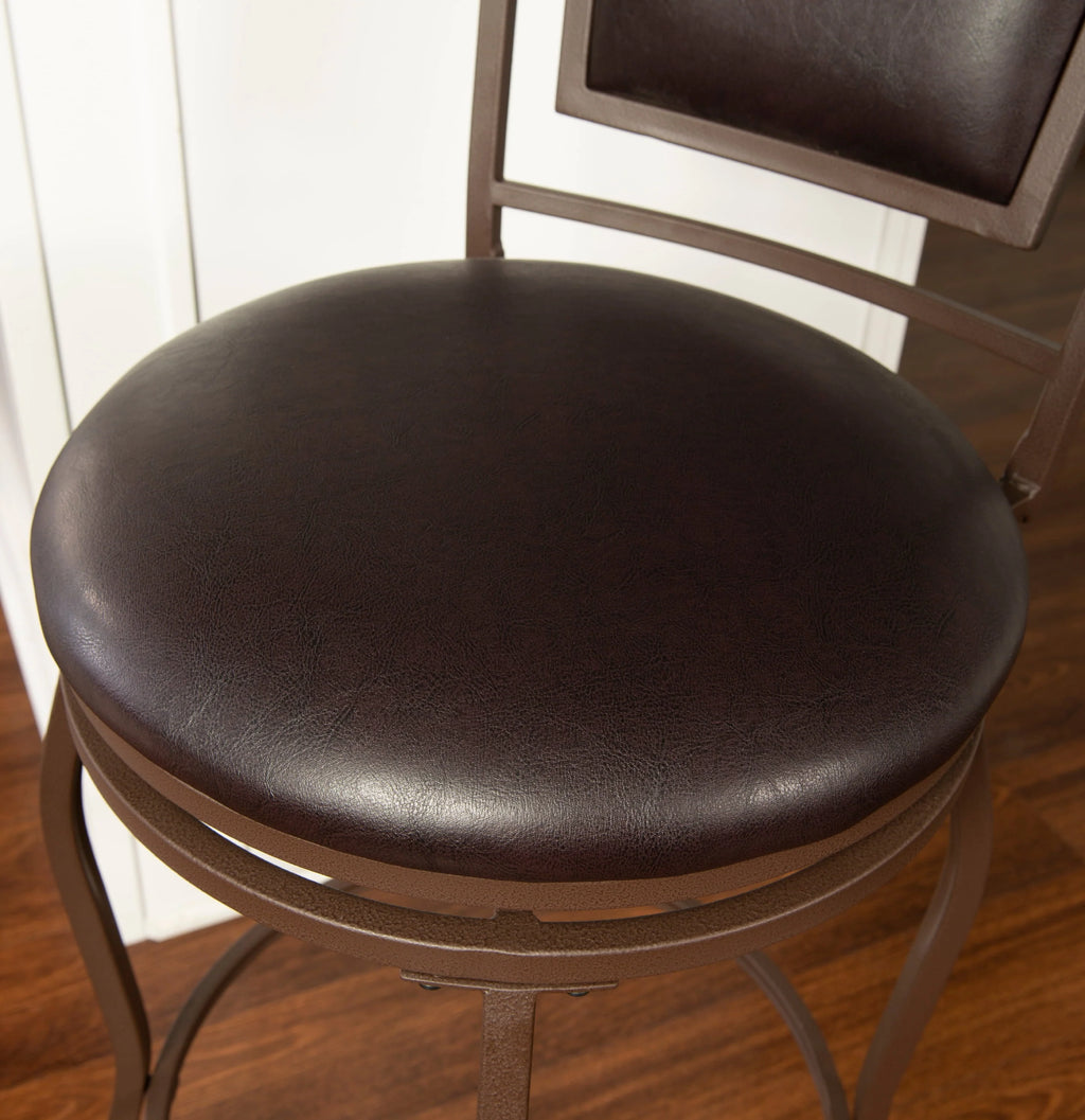 Linon Nora 3-Piece Swivel Bar Stool Set, 24"-30" Adjustable Seat Height, Dark Brown Finish with Dark Brown Vinyl Fabric
