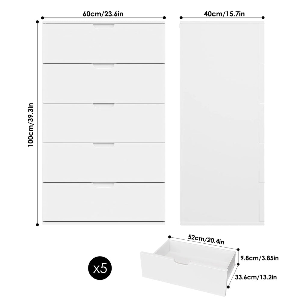 Homfa 5 Drawers Dresser, 23.6"W White Dresser, Modern Chest with Drawer for Bedroom