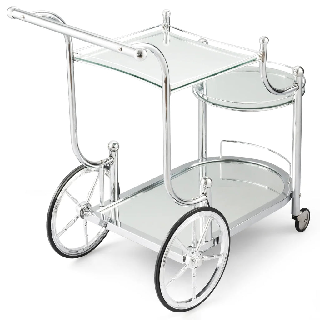 Topbuy Serving Cart Kitchen Bar Wine Tea Cart Glass Shelves with Wheels