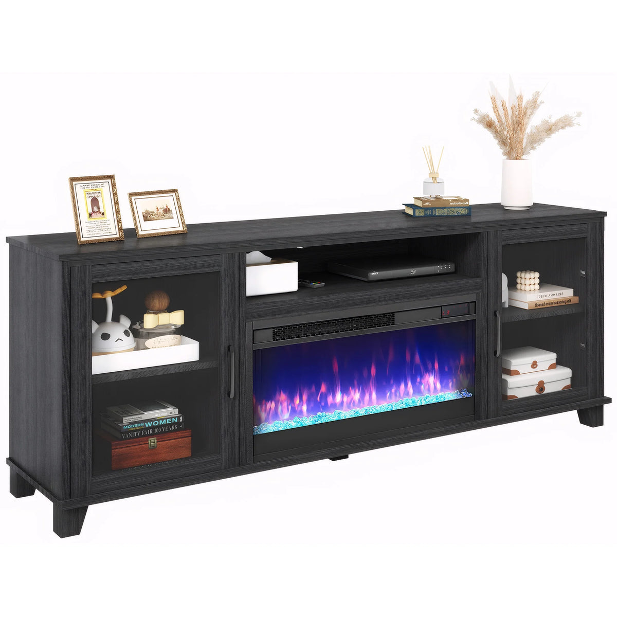 SESSLIFE Fireplace TV Stand for 65 Inch TV, TV Console with 23''Electric Fireplace, Console Entertainment Center Television Table for Living Room or Bedroom, Brown