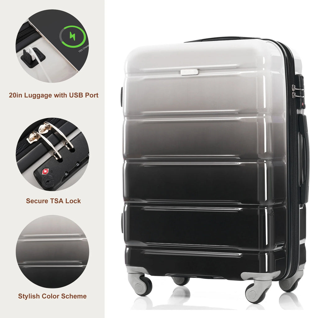 PAPROOS 3-Piece Luggage Set (20''/24''/28''), Hardshell Lightweight Suitcase with USB Port and Side Hooks, Travel Luggage with TSA-Lock, Hardside Rolling Luggage for School, Travel, Pink