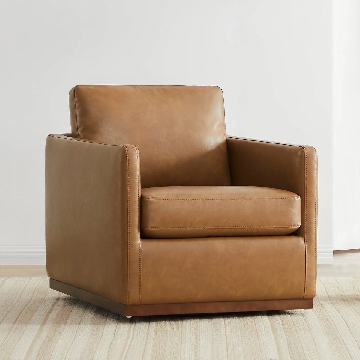 CHITA Swivel Accent Chairs for Living Room, Comfortable Arm Chairs for Bedroom, Faux Leather in Saddle Brown