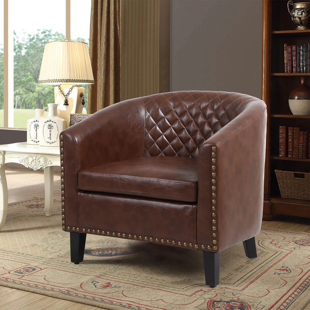 Comfortable Upholstered Armchair, Recliner Chair, Armchair with Wide Armrest,PU Leather Club Chair for Living Room, Club or Office, Single Chair ,Orange.