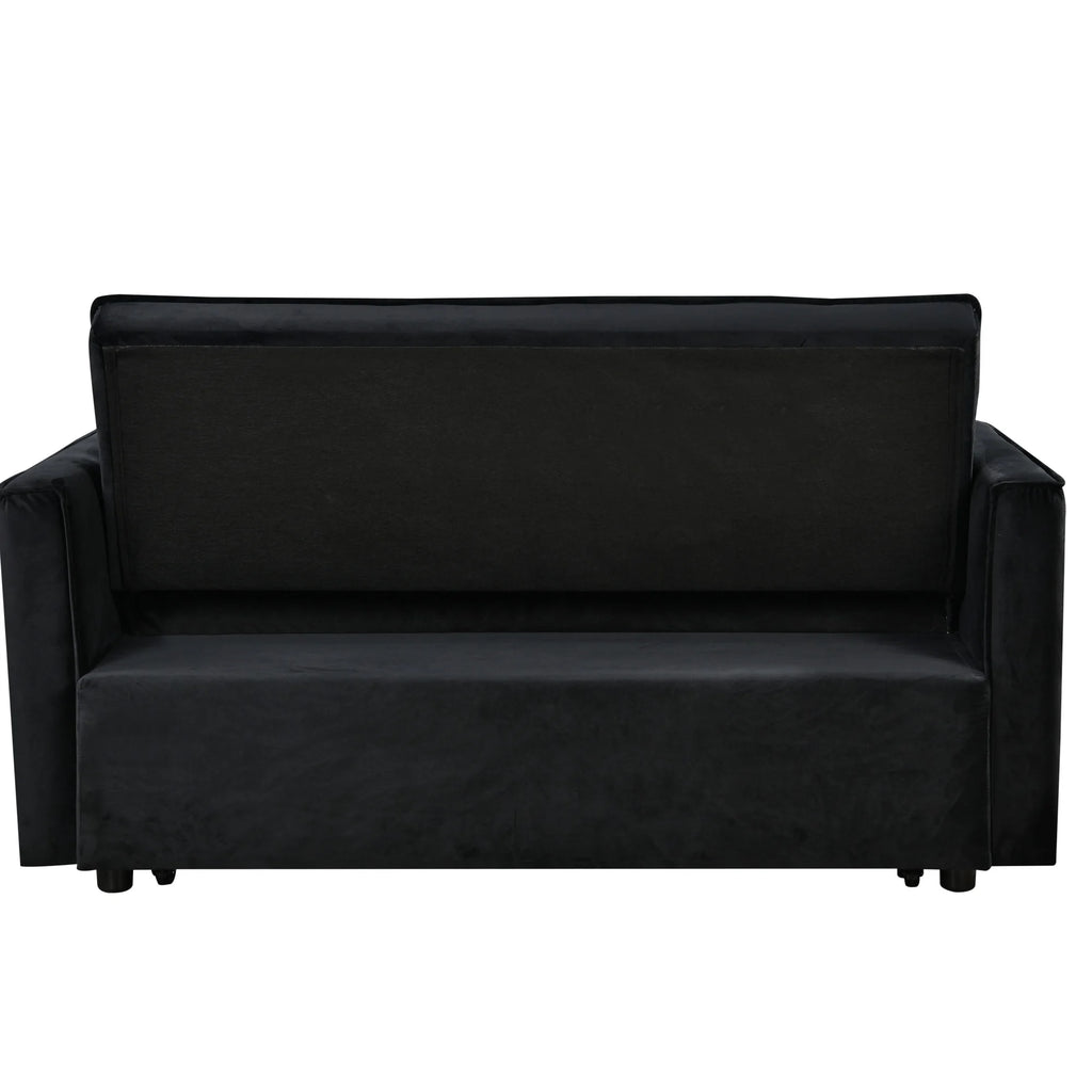BINBANK Black Velvet 3-in-1 Convertible Sleeper Sofa Bed a?? USB Charging, Adjustable Backrest Pull-Out Futon Loveseat Couch for Living Room, Apartment & Small Space