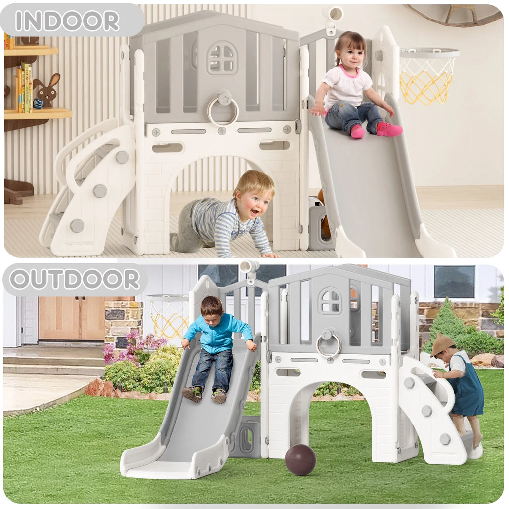 Korimefa 11-in-1 Toddler Slide Set with Golf, Basketball Hoop, Kids Slide for Toddlers Age 1-4, Climber Slip and Slides, Baby Outdoor Toys