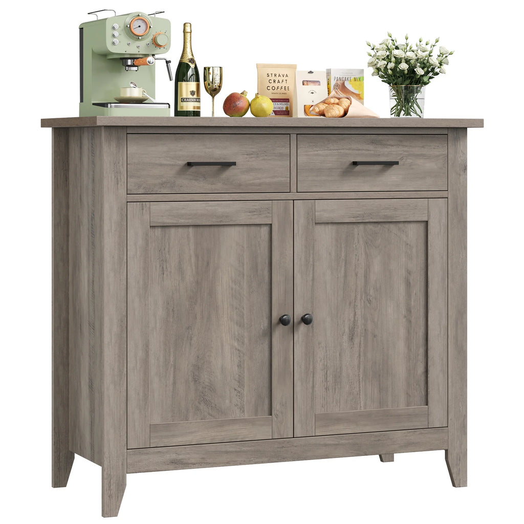 Homfa Entryway Cabinet, Kitchen Storage Cabinet, Farmhouse Buffet Sideboard with 2 Drawers and 2 Doors,Coffee Bar with Storage for Dining Room Living Room,White