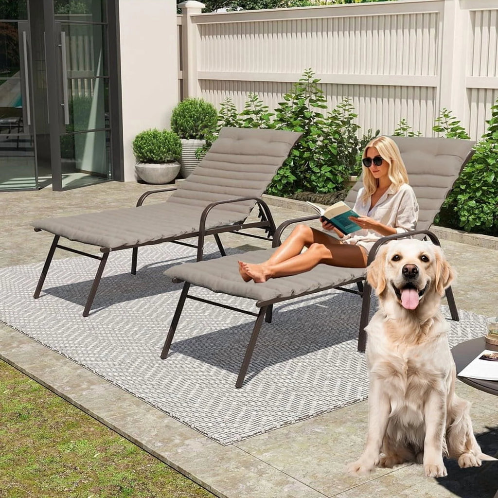 2pcs Outdoor Chaise Lounge Cushions, Waterproof Patio Foldable Chair Cushion for Garden Pool, 73 x 24in Sun Lounger Cushions for Outdoor Furniture��Navy blue��