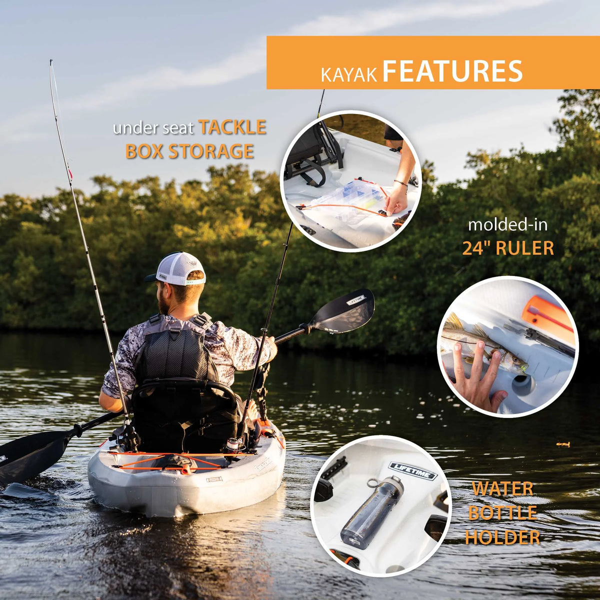 Lifetime Tamarack Pro 123 inch Sit-on-Top Kayak, Eclipse Fusion (91058)