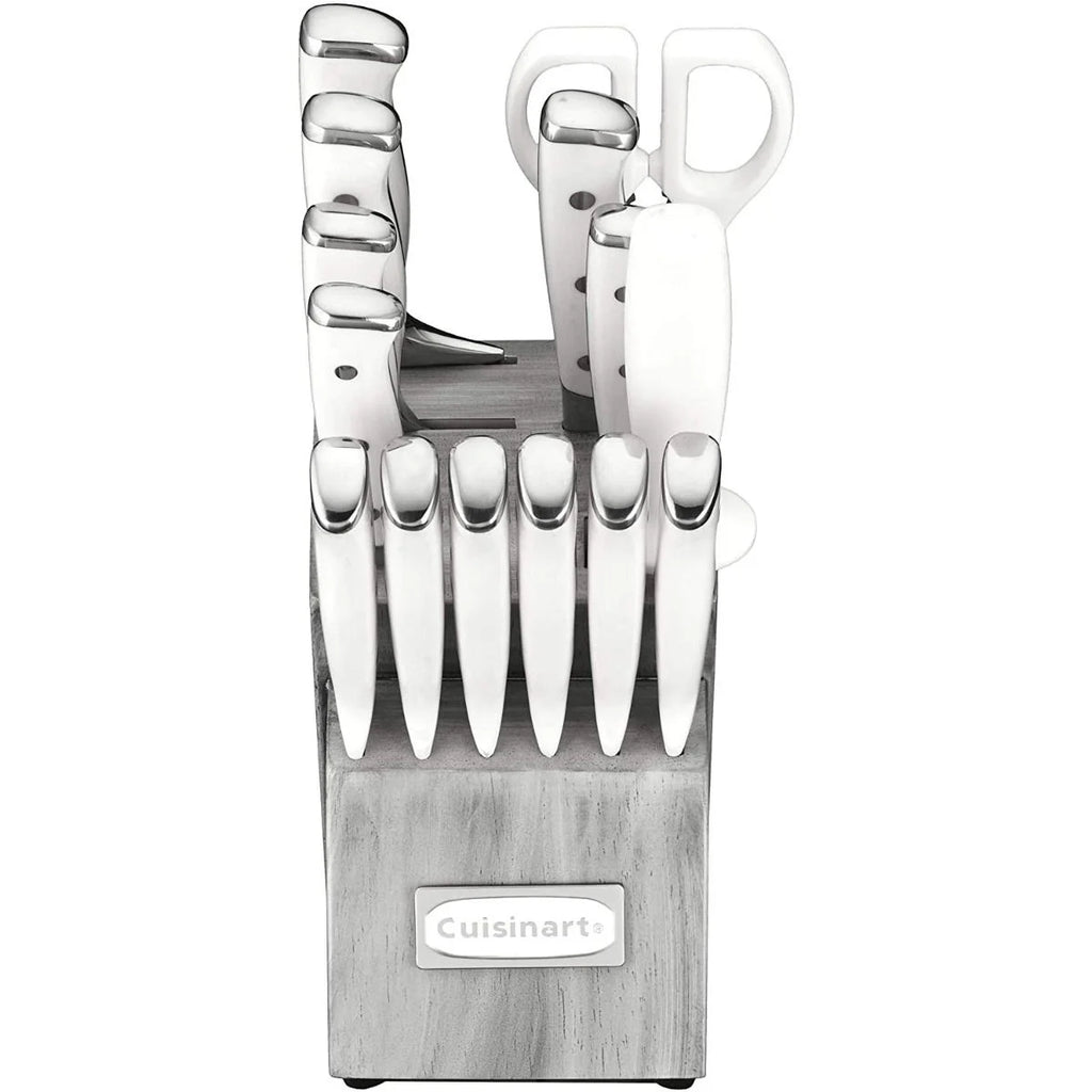 Cuisinart C77WTR-15PG Triple Rivet Collection 15-Piece Cutlery Block Set, White/Grey