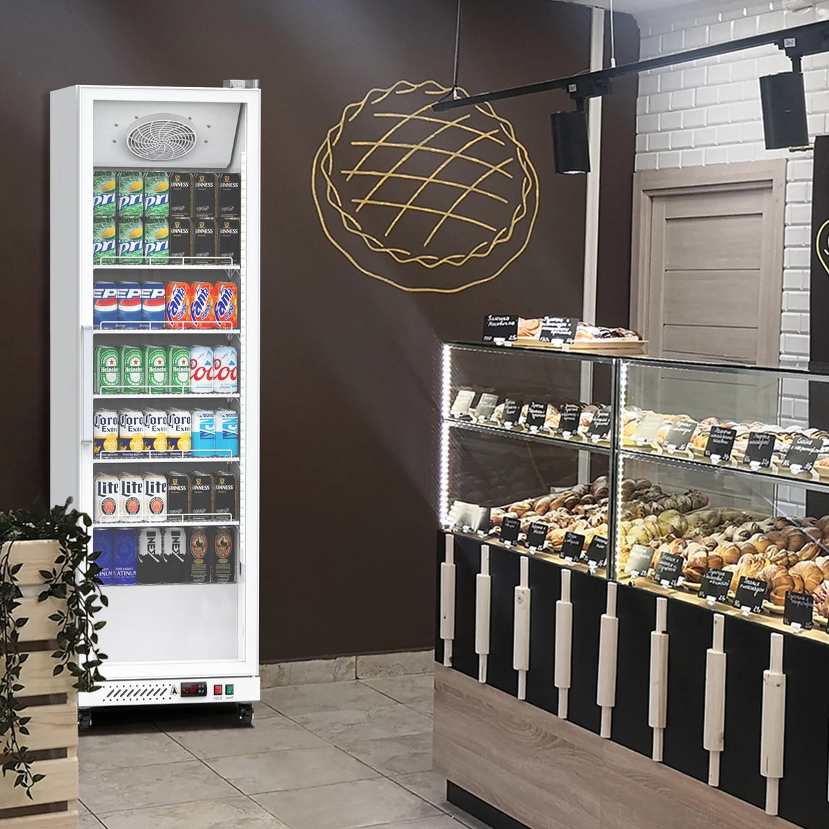 Garvee Commercial Refrigerator,12.4 Cu.ft Display Fridge Merchandiser Upright Beverage Cooler,Single Glass Door Fridge with Adjustable Shelves & LED Lighting,Black