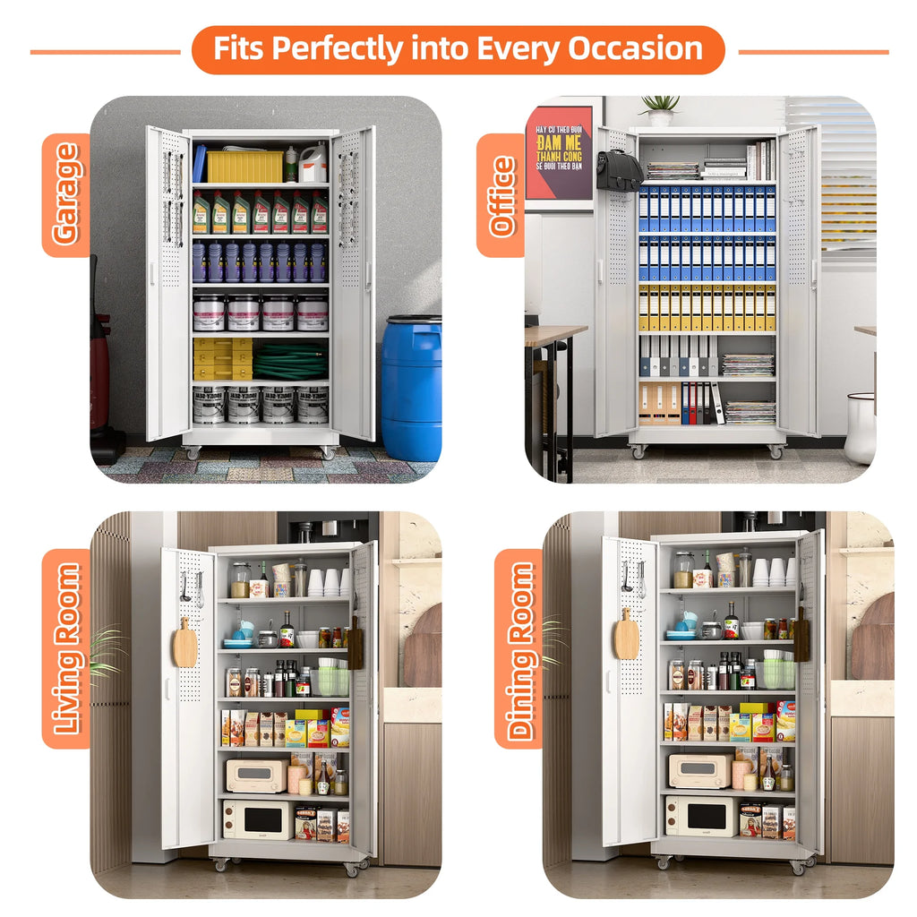 Supeer Locking Storage Cabinet with 5 Adjustable Shelves, Steel, Black, 71" H, Assemble Required