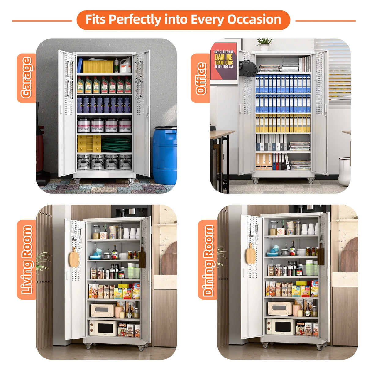 Supeer Locking Storage Cabinet with 5 Adjustable Shelves, Steel, Black, 71" H, Assemble Required