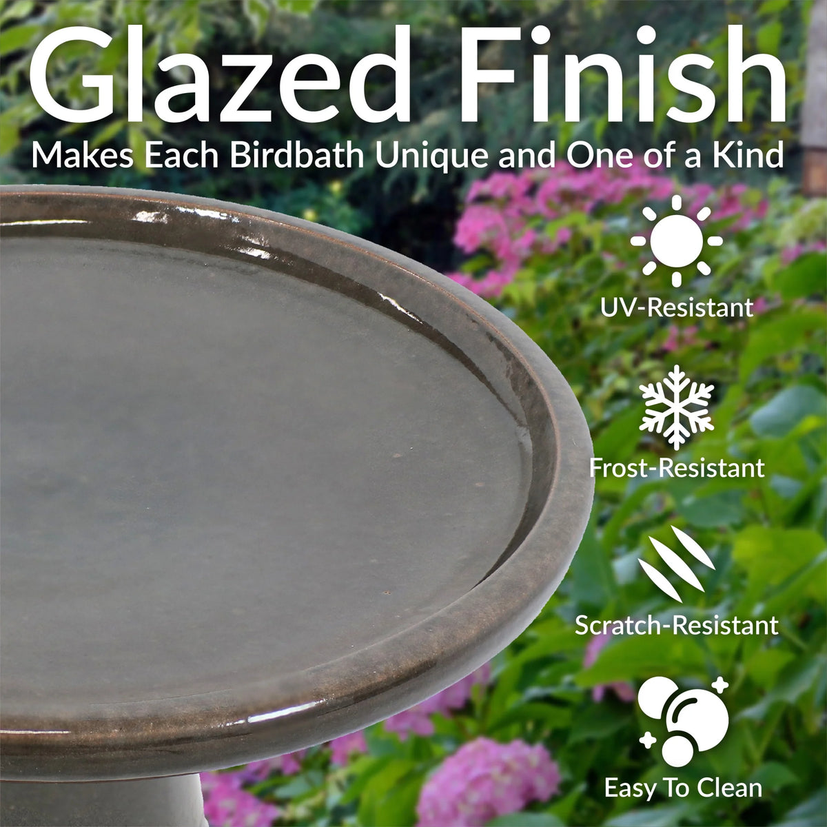 Sunnydaze Freestanding Ceramic Outdoor Bird Bath, Glazed, UV-Resistant Galaxy Blue Finish