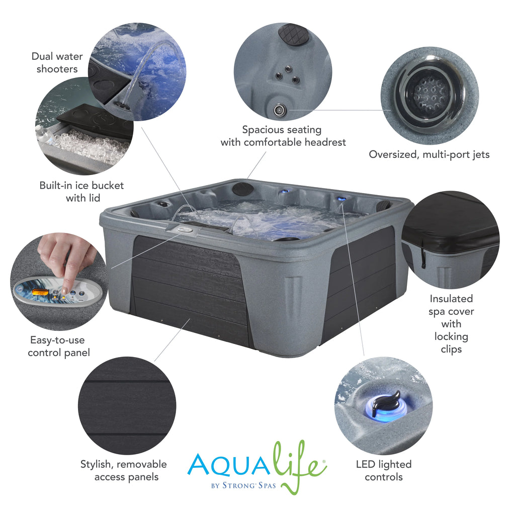Aqualife by Strong Spas Palm Beach 6 Person 69-Port Non-Lounger Spa, 30 Jets, Cobblestone