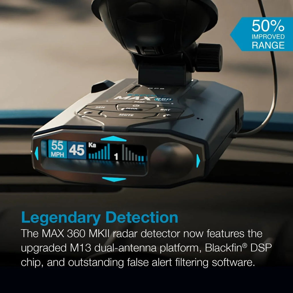 Escort MAX 360 MKII Bluetooth Radar Detector (Blue Edition), 360�� Awareness, Exceptional Range, Apple CarPlay & Android Auto