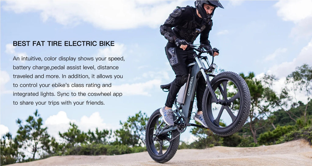 COSWHEEL T26 Electric Mountain Bike – 48V 1000W Motor, 15Ah Battery, 26"x4.0" All-Terrain Tires, Dual Suspension, Shimano 7-Speed