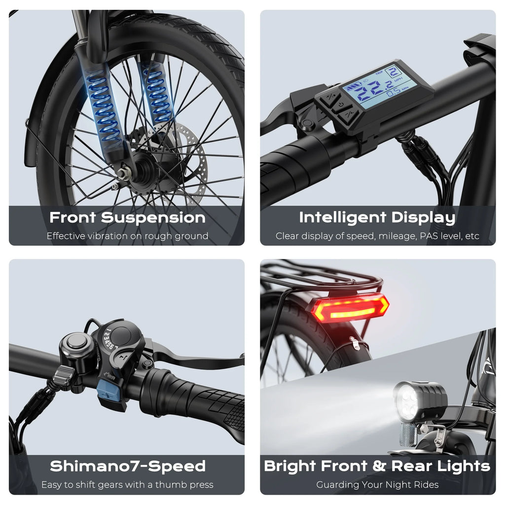AIRWEST 20" Foldable Electric Bike for Adults, Compact Commuter eBike with 500W Motor 750W Peak, Removable 48V 7.8Ah Battery, 50 Miles PAS Range, 20MPH, UL Certified Folding Electric Bicycle