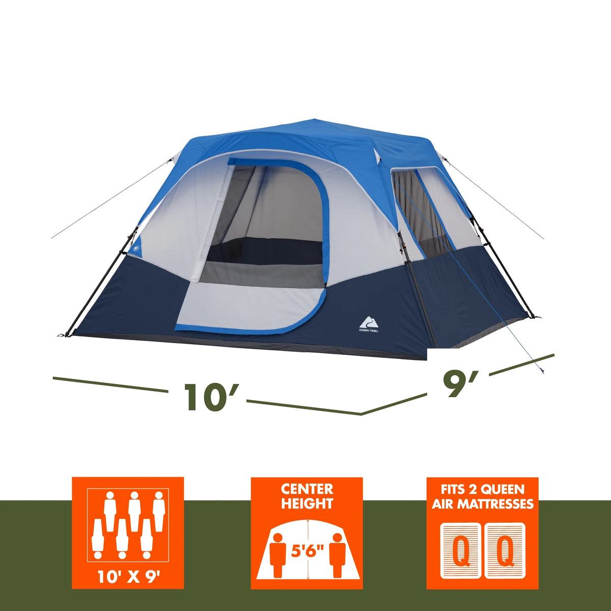 Ozark Trail 8' x 7' 4-Person Instant Cabin Tent with LED Lighted Hub, 19 lbs