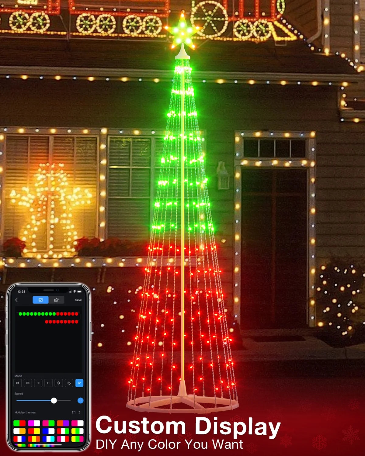 8FT 191 LED Christmas Cone Tree Smart Light with 58 Modes DIY Timer Remote Dimmable Artificial Christmas Tree for Porch Yard Patio Indoor Outdoor Xmas Holiday Decor