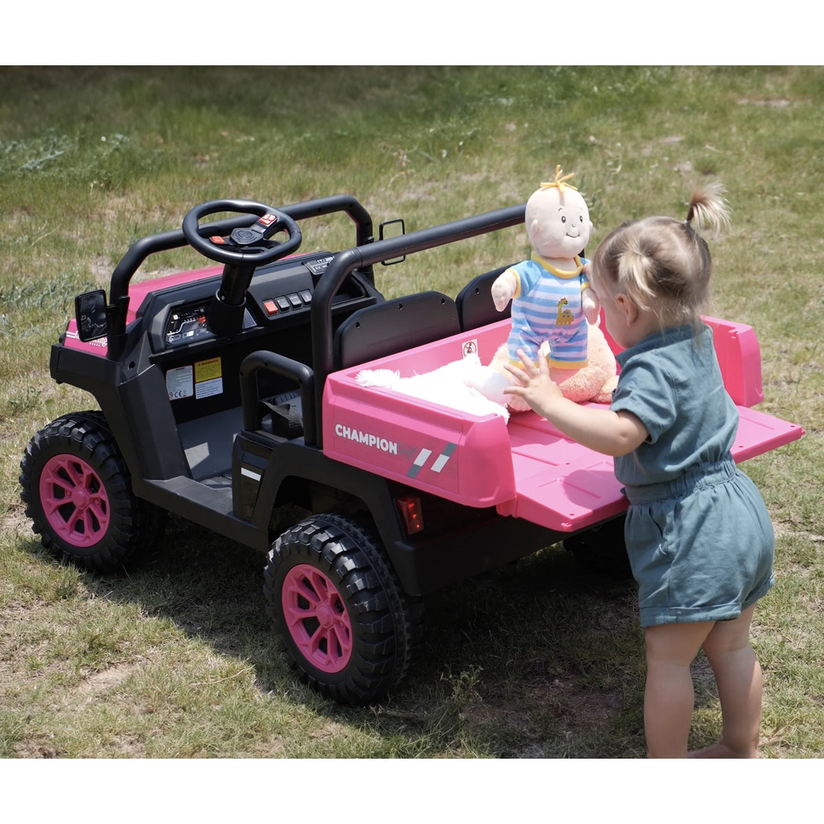 Joyracer 4WD 24 Volt Ride on Toys UTV with 2 Seater & Remote Control, Kids Electric Golf Cart w/ 4x200W Power Motors, Tiltable Trailer & Shovel, 4 Wheels Spring Suspension, Bluetooth USB Music, Black