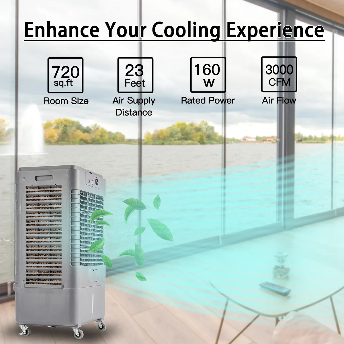 YougetTech 37'' Portable 3000CFM Evaporative Air Cooler