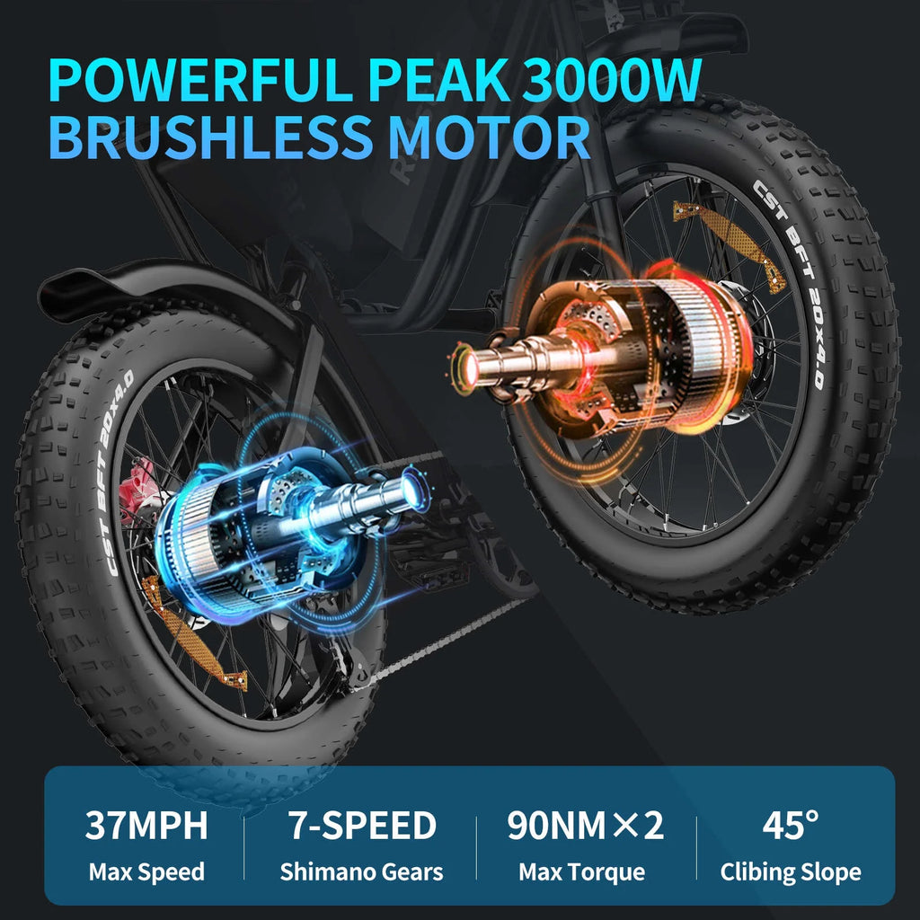 Ridstar 1500W Electric Bike for Adults,33MPH 48V 20Ah Electric Bicycle ,20" Fat Tire Full Suspension Mountain Bike UL2849
