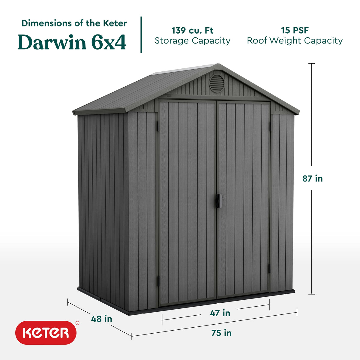 Keter Outdoor Storage Shed, Durable Resin, Compact & Portable, Store-It-Out Darwin, Grey