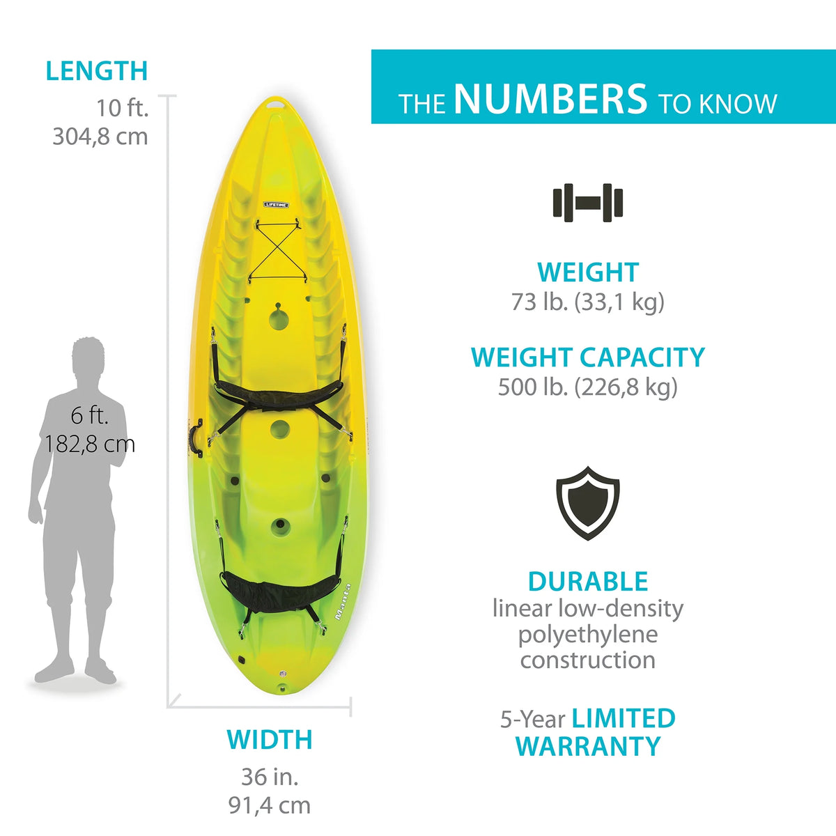 Lifetime Manta 10 ft Tandem Kayak, Yellow, Lime (91071)