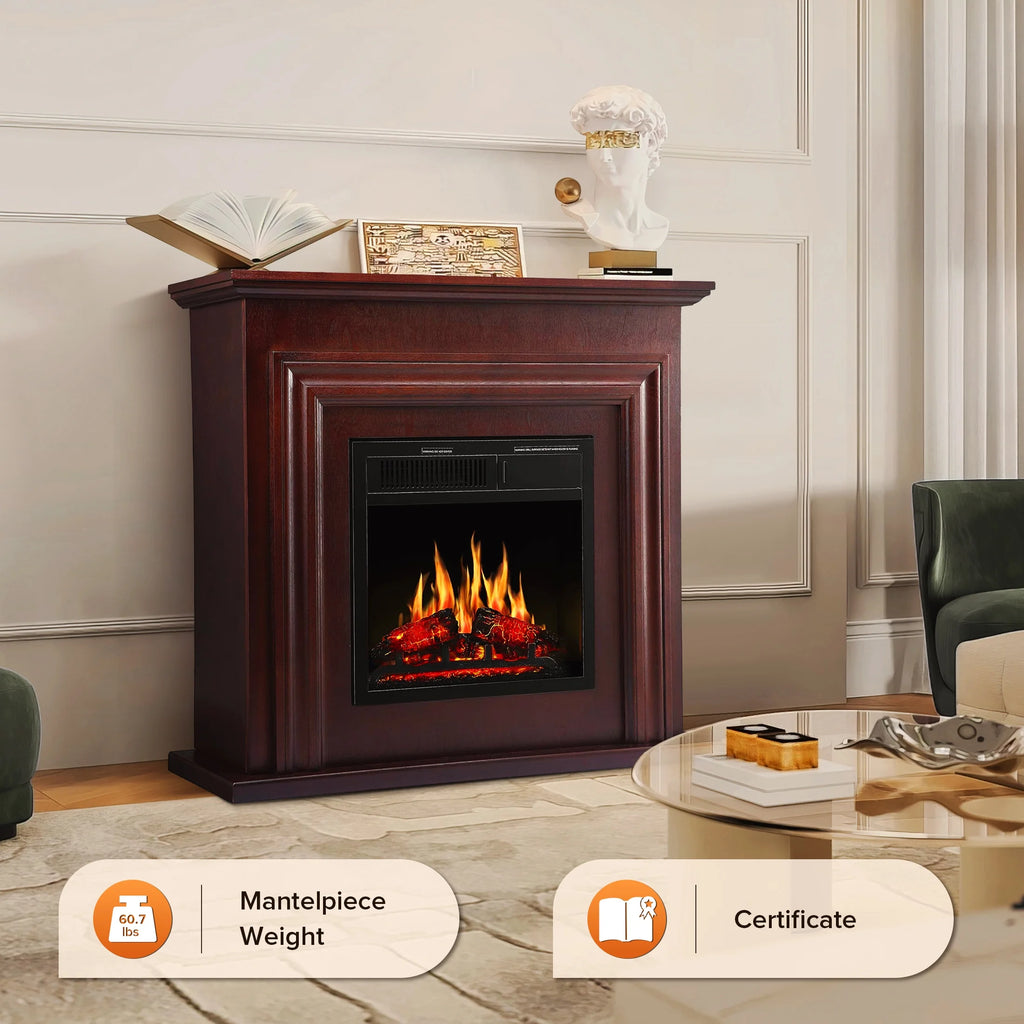 Electactic Electric Fireplace, Free Standing Fireplace, with Remote Control, Adjustable LED Flame, 750W/1500W -��White��