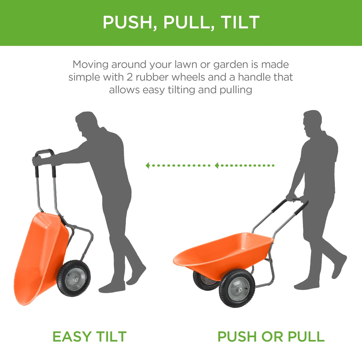 Best Choice Products Dual-Wheel Home Wheelbarrow Yard Garden Cart for Lawn, Construction - Green