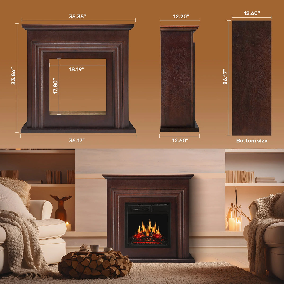 Electactic Electric Fireplace, Free Standing Fireplace, with Remote Control, Adjustable LED Flame, 750W/1500W -��White��