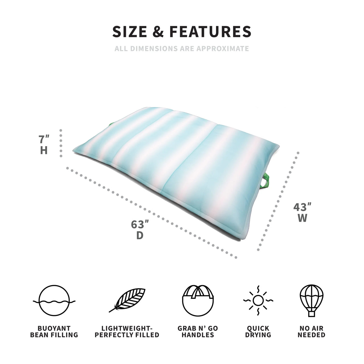 Big Joe Lagoon Lounger No Inflation Needed Pool Float, Americana Nautical Stripe Double Sided Mesh, Quick Draining Fabric, 5 feet Giant