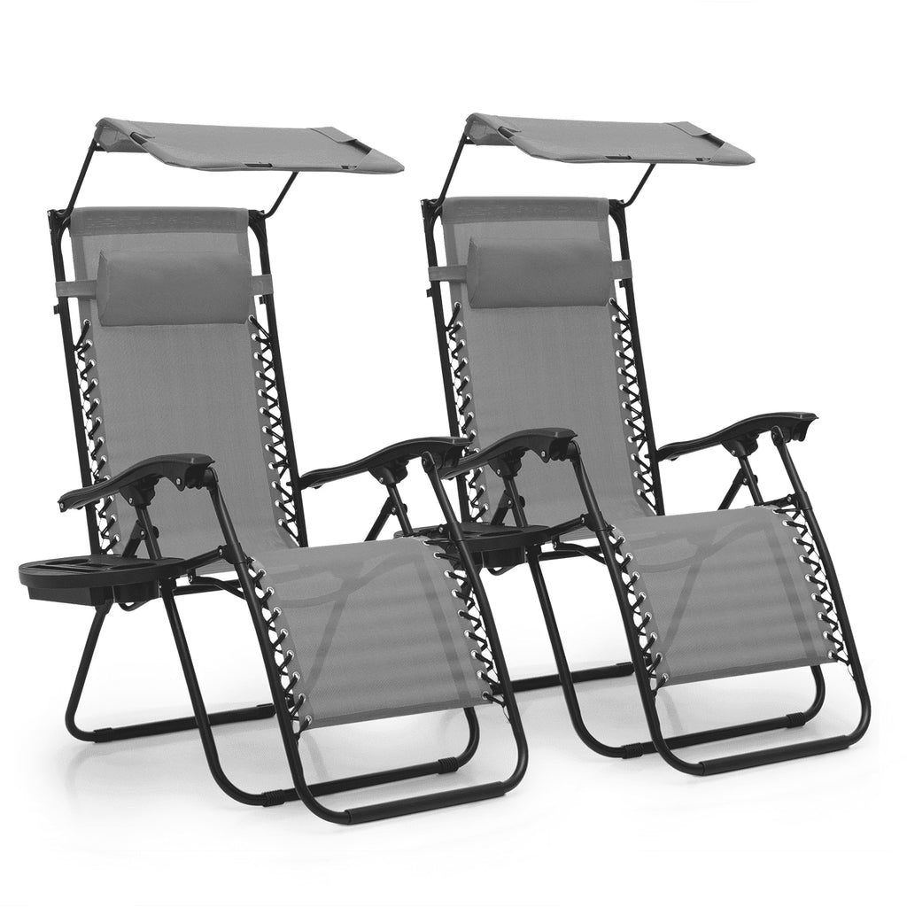MoNiBloom Zero Gravity Chairs Set of 2, Folding Outdoor Patio Beach Recliner with Canopy Shade & Headrest, Black