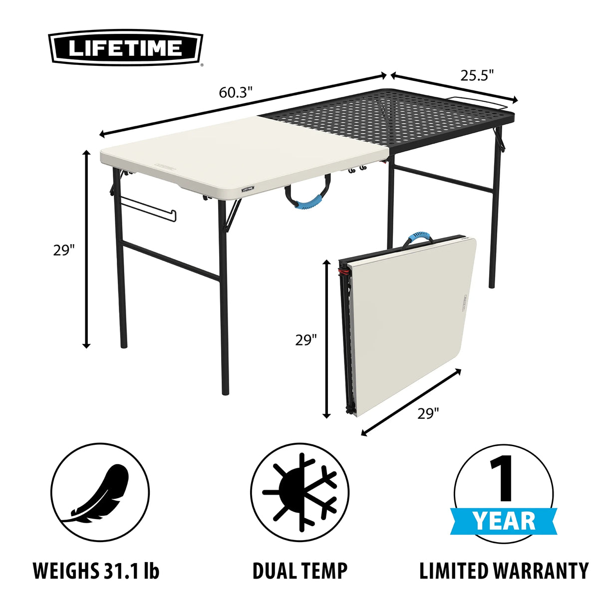 Lifetime 5' Fold-in-Half Camping Folding Table, Pumice (280875)