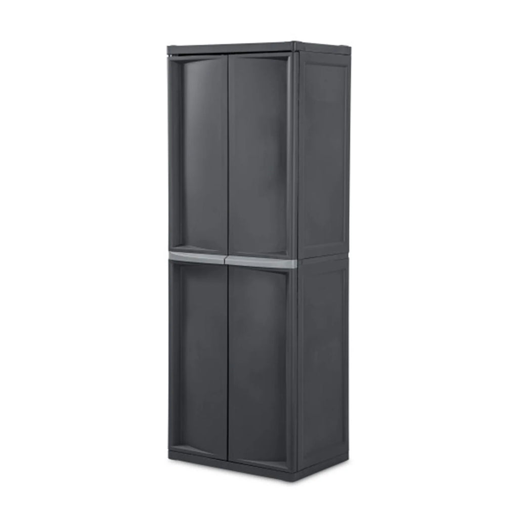 Wangbujianwang 4 Shelf Cabinet, Lockable Utility Storage w/ Adjustable Shelves, Gray - Plastic Shelving Unit for Organizing Garage, Pantry, Basement, Laundry Room or Mudroom