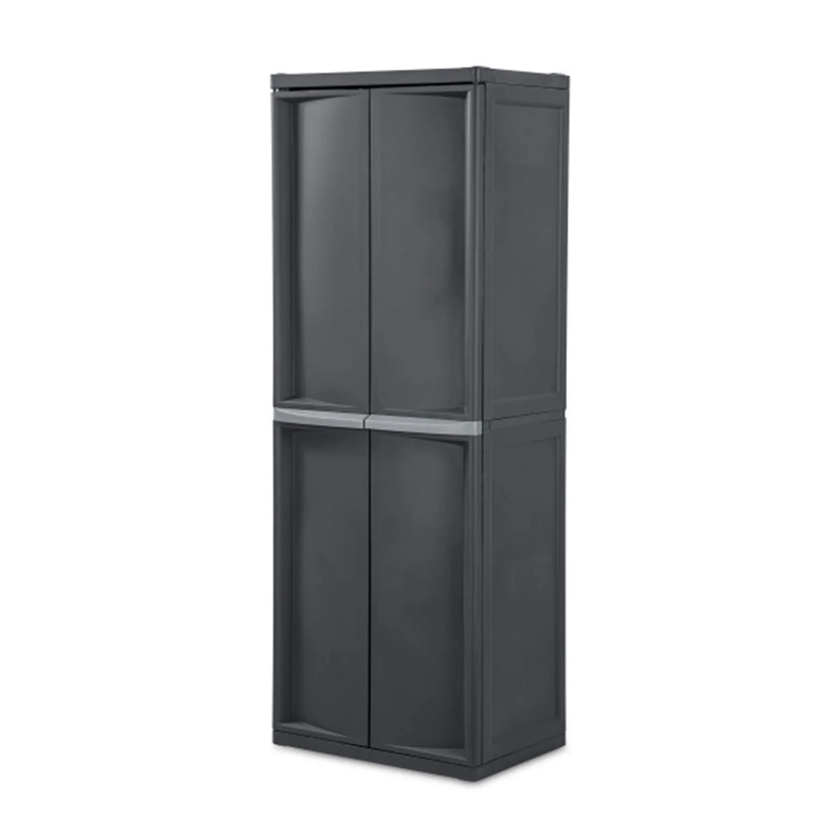 Wangbujianwang 4 Shelf Cabinet, Lockable Utility Storage w/ Adjustable Shelves, Gray - Plastic Shelving Unit for Organizing Garage, Pantry, Basement, Laundry Room or Mudroom