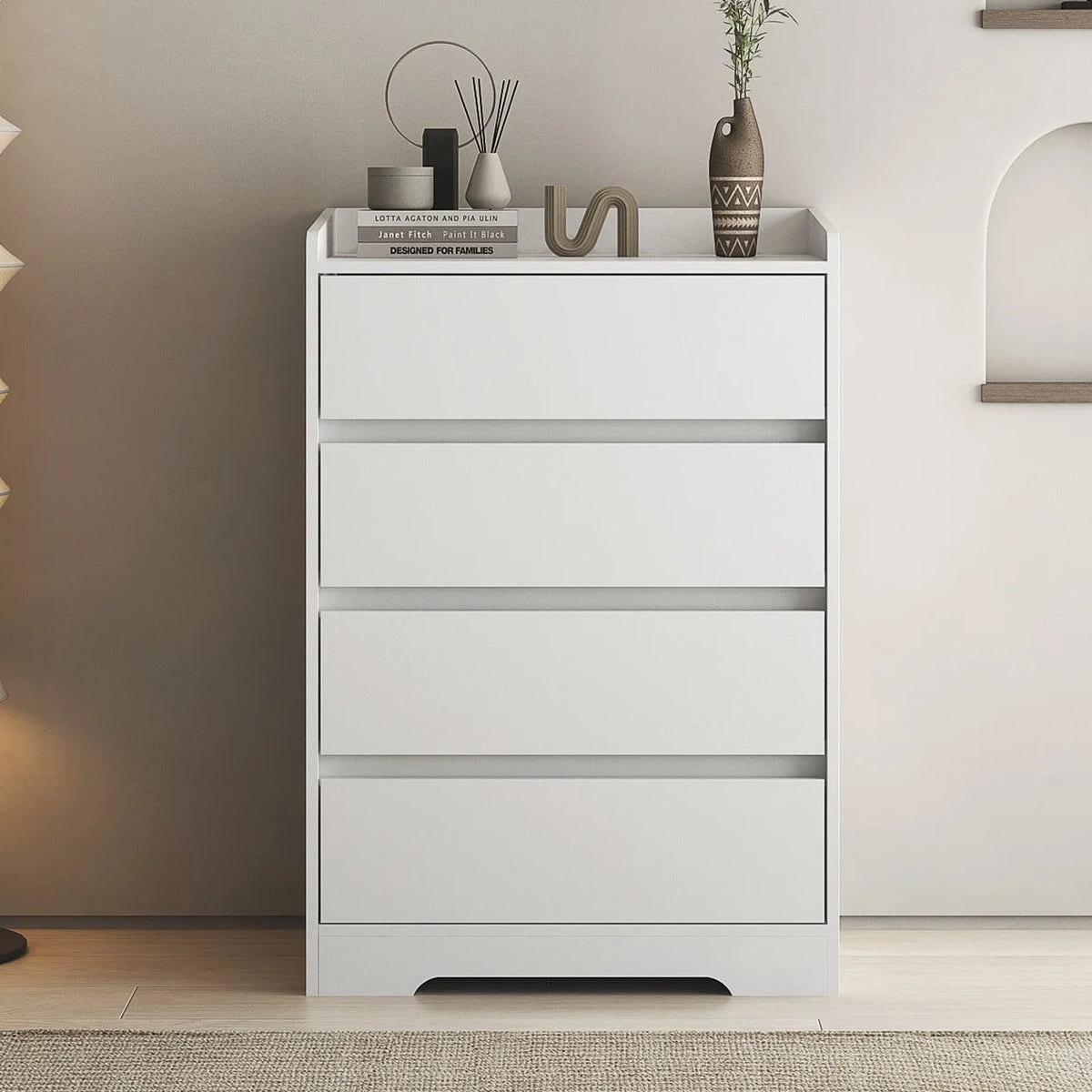Aukfa Wood 4 Drawer Dresser,Chest of Drawer with Anti-fall Device, Black