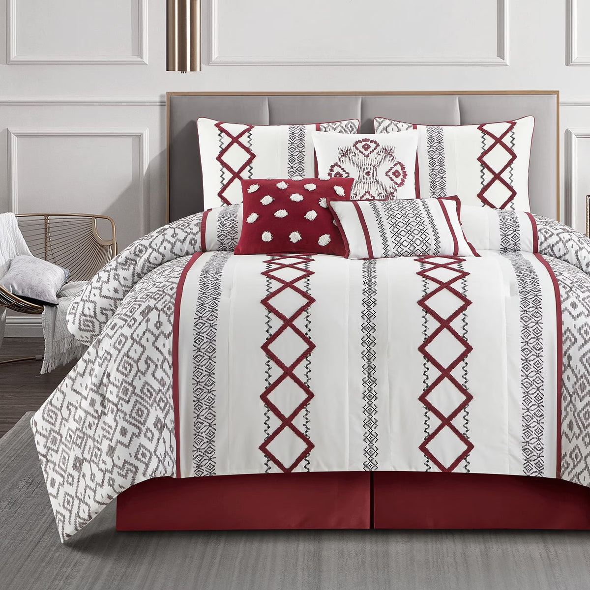Lanco Luxury 7 Piece Cozy Boho Comforter Set Queen Beige Embroidered Girls Bedding, Premium Microfiber, All Season Home Décor