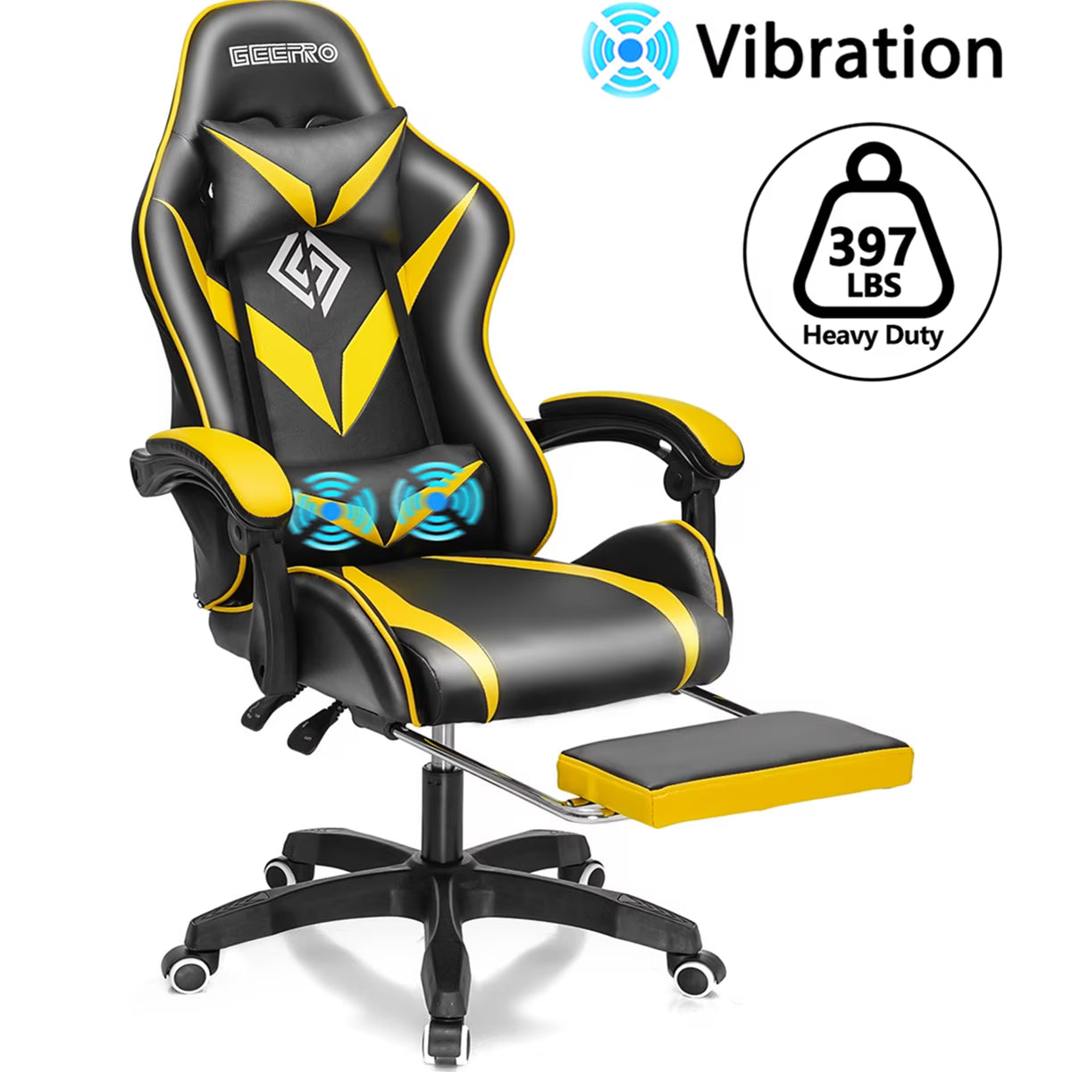 Gaming Chair with Massage Gamer Chair with 2D Armrests for Kids