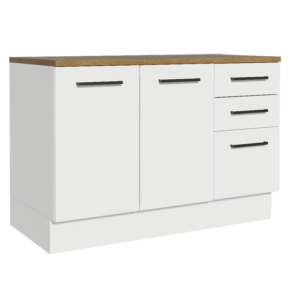 Madesa Hazel Kitchen Storage Buffet Base Cabinet with Adjustable Feet 47 Inch Engineered Wood Slab Doors Painted Finish Floor Mount Removable Plinth - White