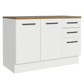 Madesa Hazel Kitchen Storage Buffet Base Cabinet with Adjustable Feet 47 Inch Engineered Wood Slab Doors Painted Finish Floor Mount Removable Plinth - White