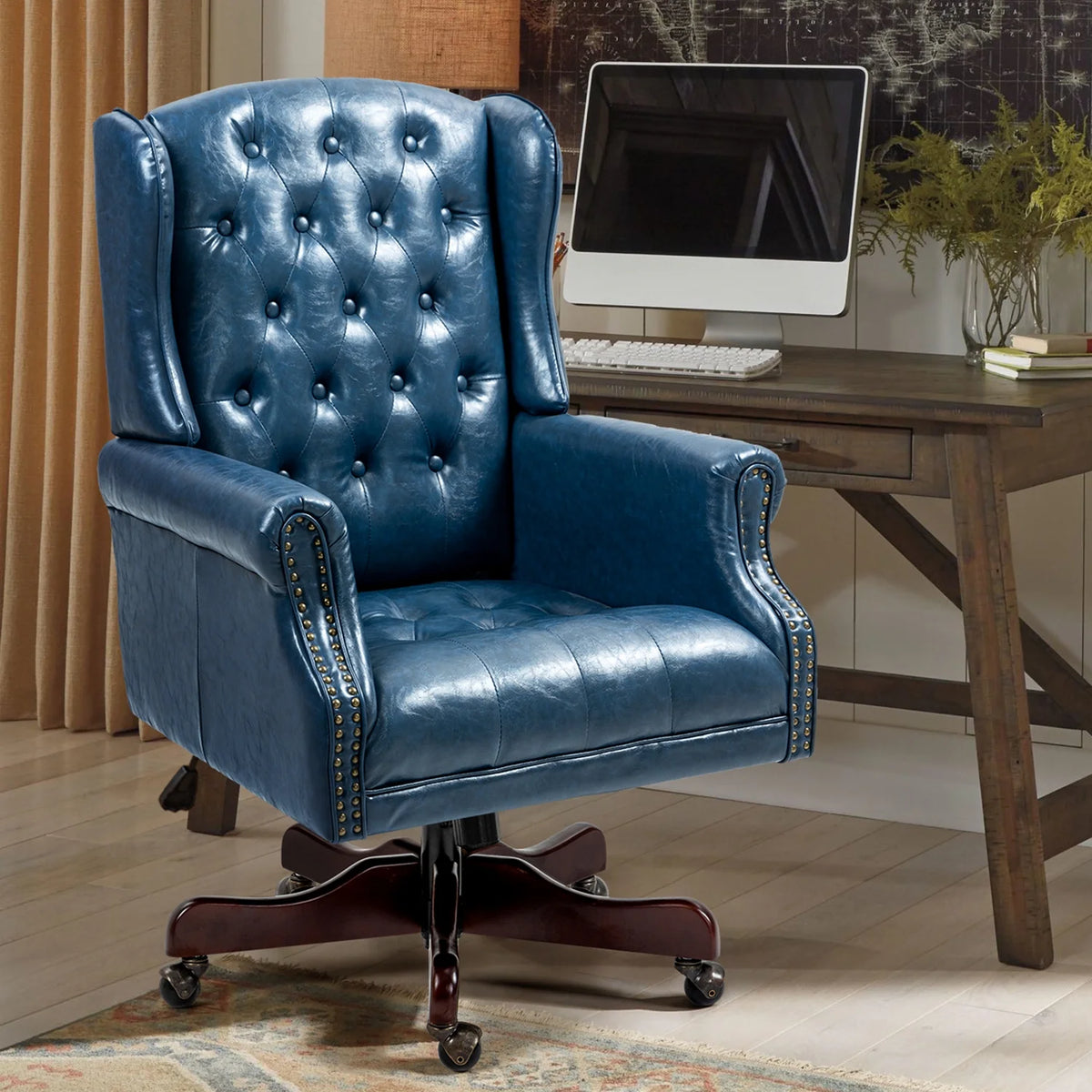 Homhum Classic Boss Office Chair, High Back Faux Leather Swivel Desk Chair, Adult, Brown