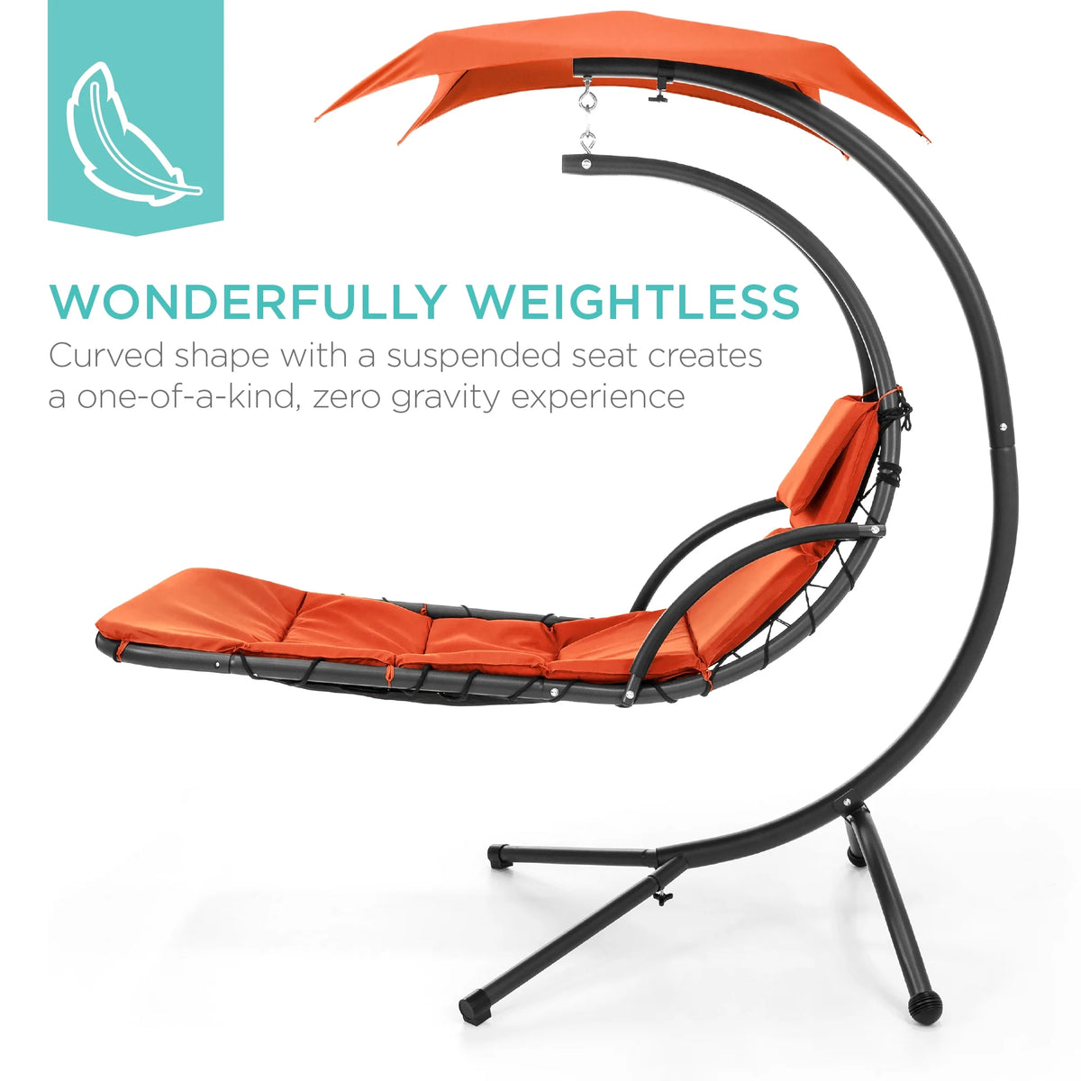 Best Choice Products Hanging Curved Chaise Lounge Chair Swing for Backyard, Patio w/ Pillow, Shade, Stand - Teal