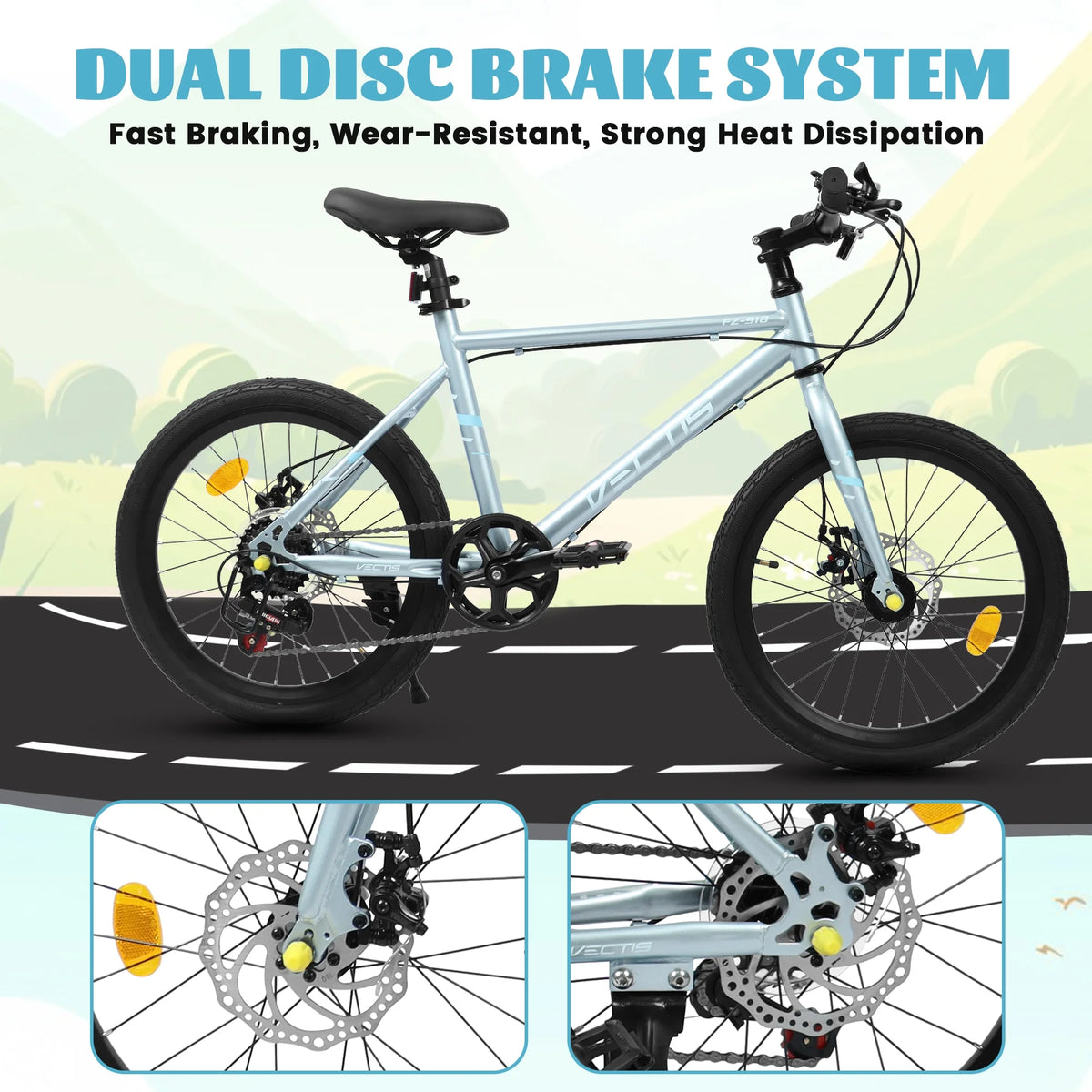 20 Inch Kids Bike for Boys Girls, 7-Speed Children Road Bike with Steel Frame and Dual Disc Brakes, Kids Road Bicycle for Ages 6-12 Years Old Birthday Gift, Silver