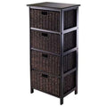 Winsome Wood Omaha Storage Rack, 4 Foldable Chocolate Baskets, Black Finish