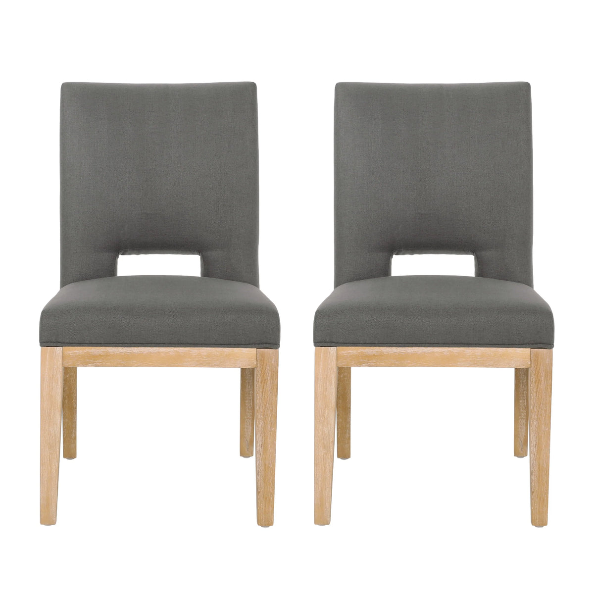 GDF Studio Parkey Contemporary Fabric Upholstered Dining Chairs, Set of 2, Deep Gray and Weathered Natural