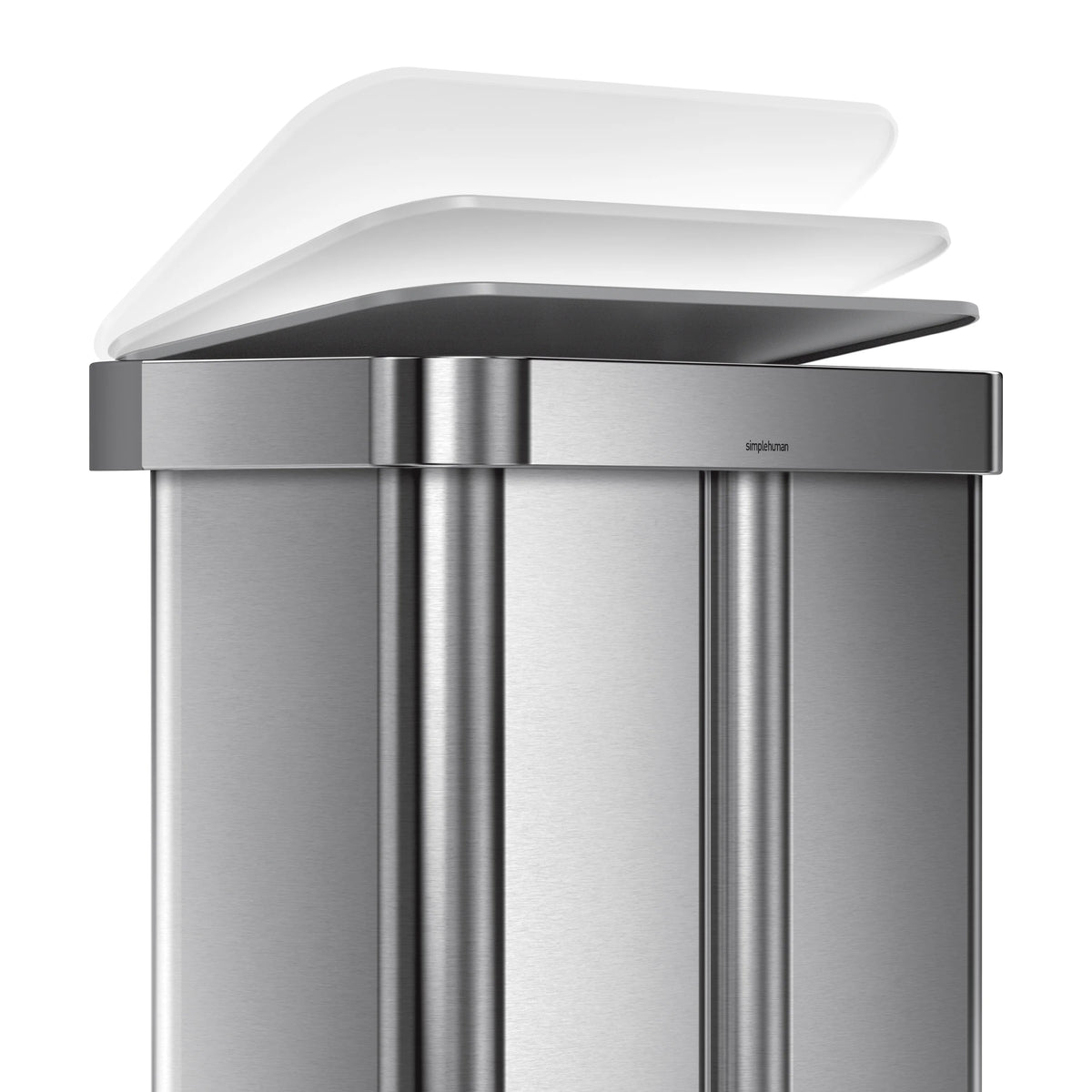 simplehuman 58 Liter / 15.3 Gallon Rectangular Dual Compartment Recycling Step, Brushed Stainless Steel with Soft-Close Plastic Lid Kitchen Trash Can